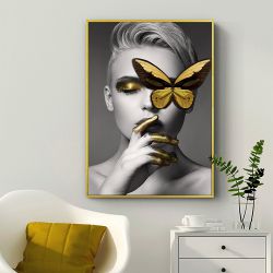 后现代人物美女挂画工业风眉眼唇蝴蝶装饰画水晶晶瓷烤瓷挂画